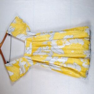 Final Touch Yellow & White Floral Palm Flowy Square‎ Neck Mini Dress M
